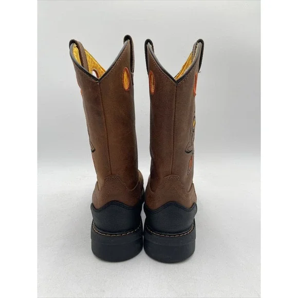 Cody James Boys' Skull Work Boot Broad Square Toe Multi Brown Size 7D